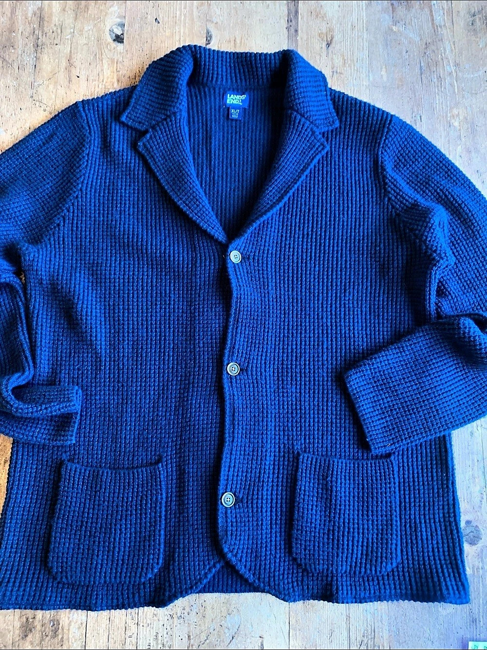 Lands' End Knit Cardigan in Blue XL Like New